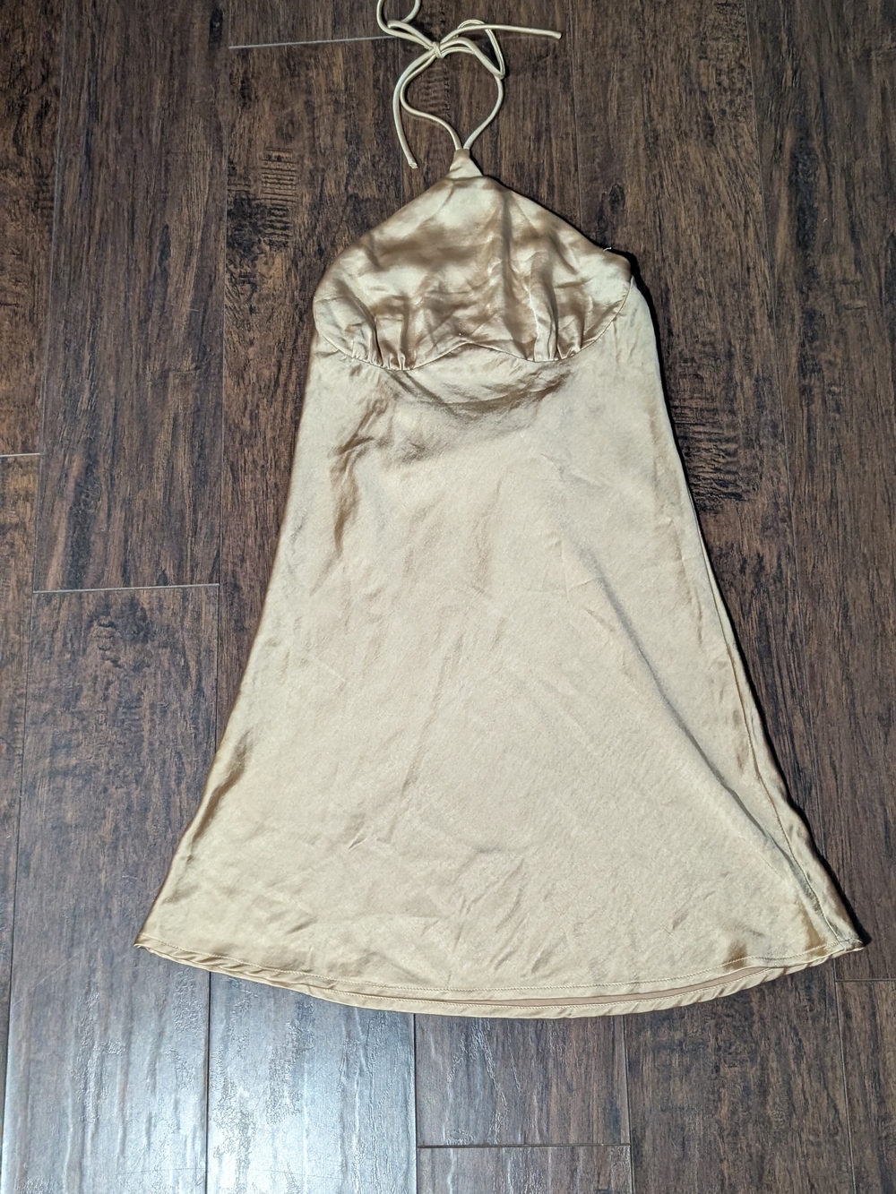 White Fox Boutique Champagne Satin Mini Dress